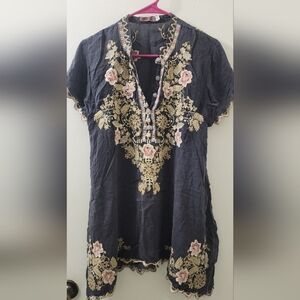 Embroidered Navy Blue Women's Top